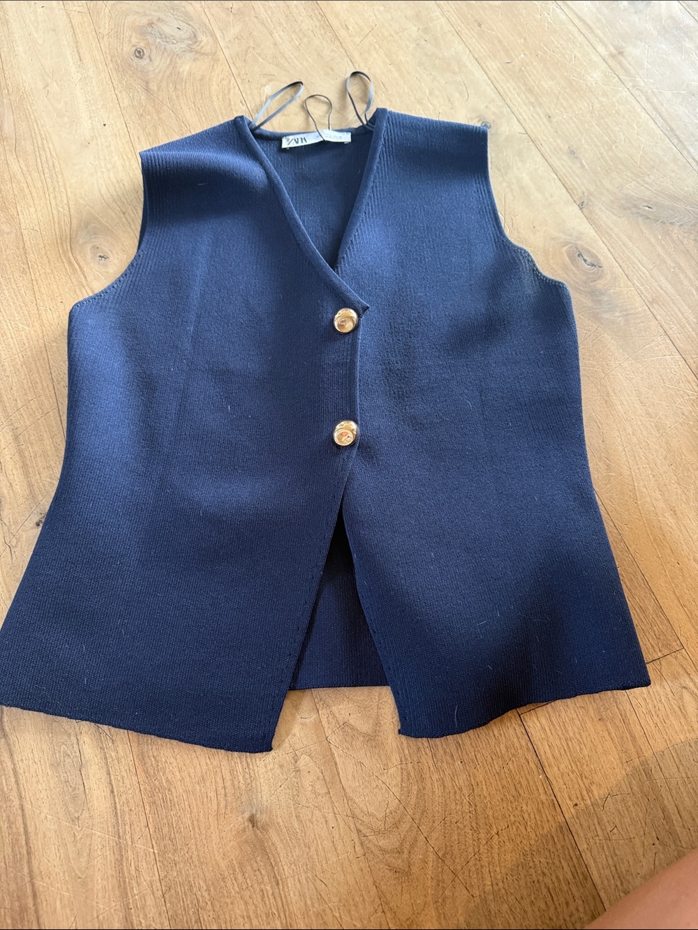 Zara Navy Knit Vest with Gold-Tone Buttons